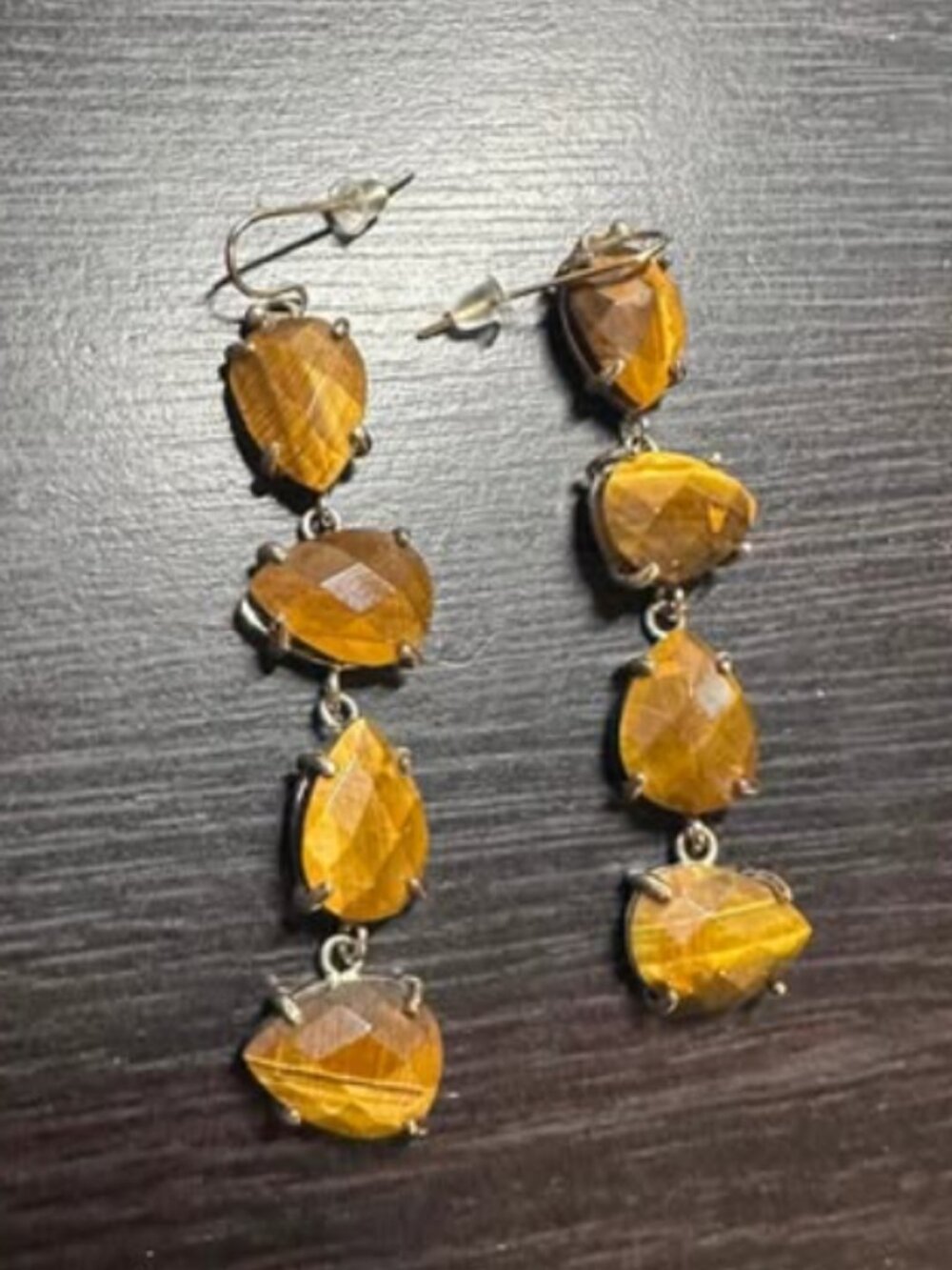 EUC Vintage Kendra Scott Laine Drop Earrings in Gold / Tiger's Eye Stones